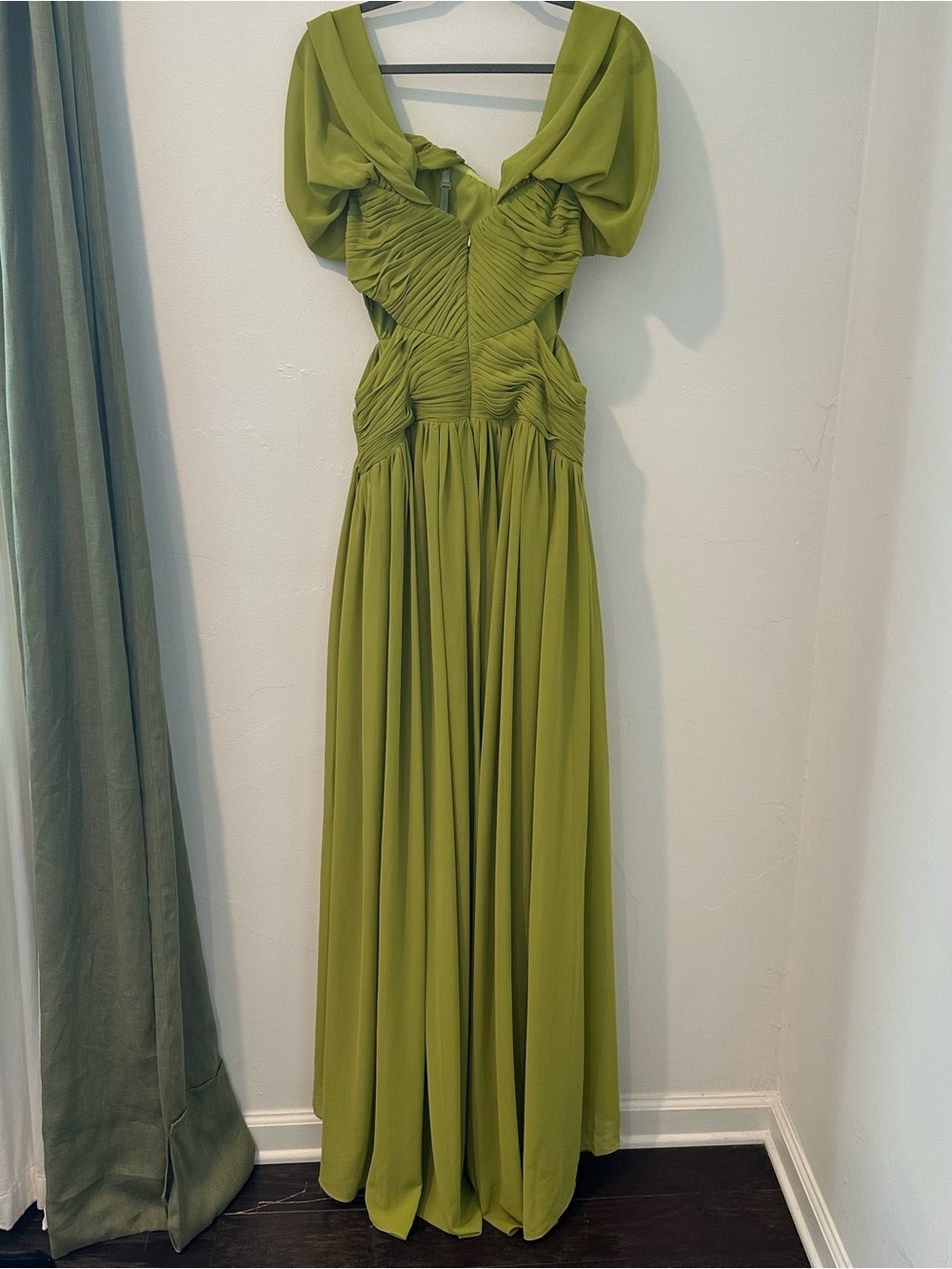 Off-Shoulder Lime Green Evening Dress - Picture 11 of 15
